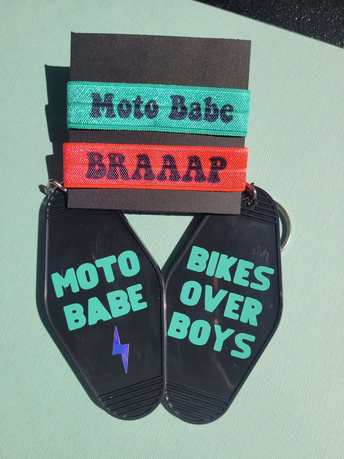 MOTO BABE KEYCHAIN AND HAIR TIE PACK