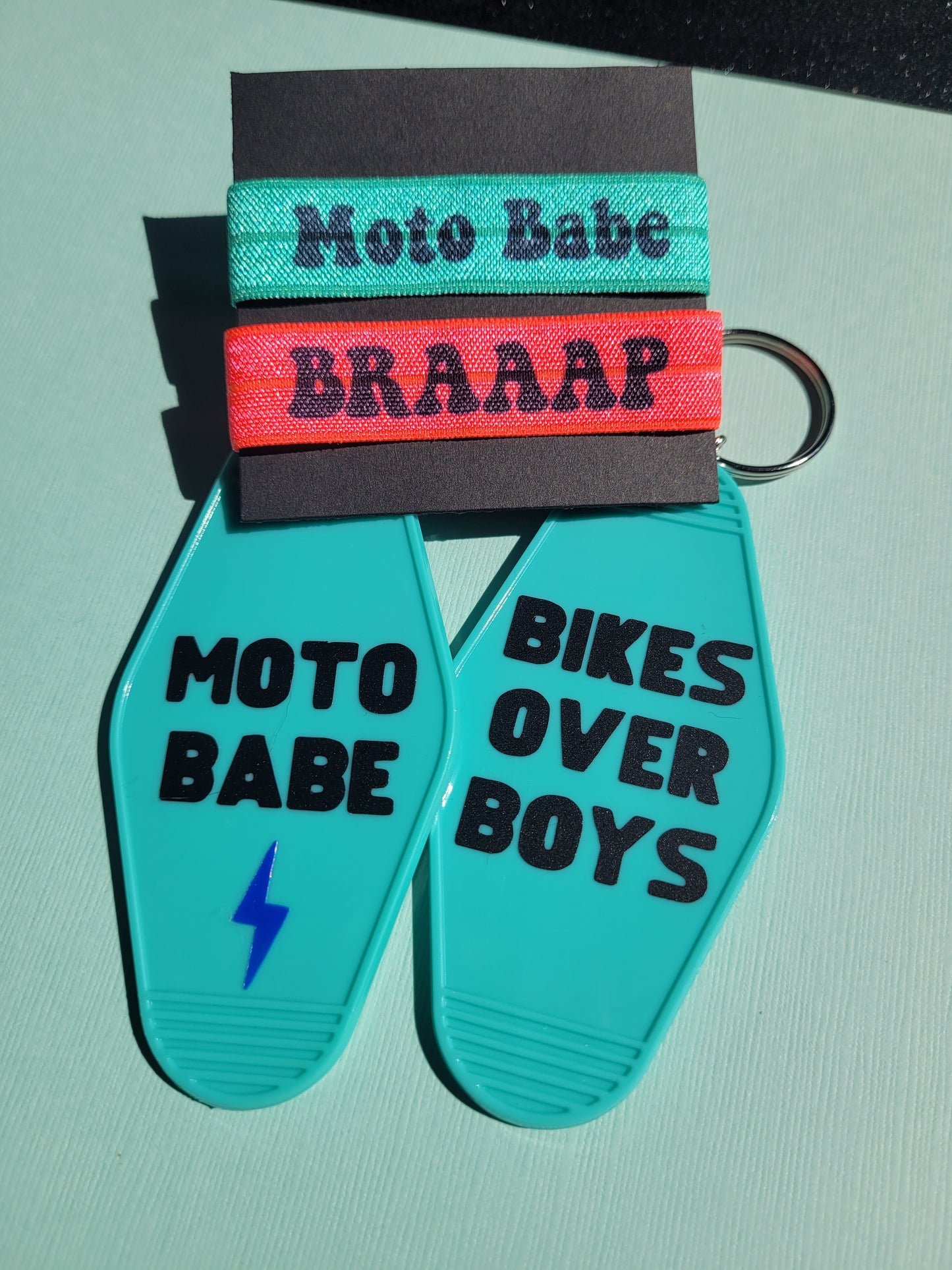 MOTO BABE KEYCHAIN AND HAIR TIE PACK